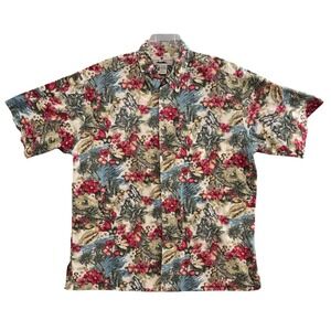 Vtg Island Connection‎ Hawaiian Shirt Men L Tropical Aloha Palms Honolulu Cotton